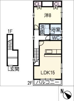 REMIX旭が丘 2F(1LDK/2階)の間取り写真