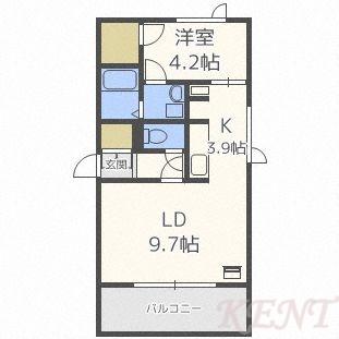 ウエストウィンド(1LDK/2階)の間取り写真
