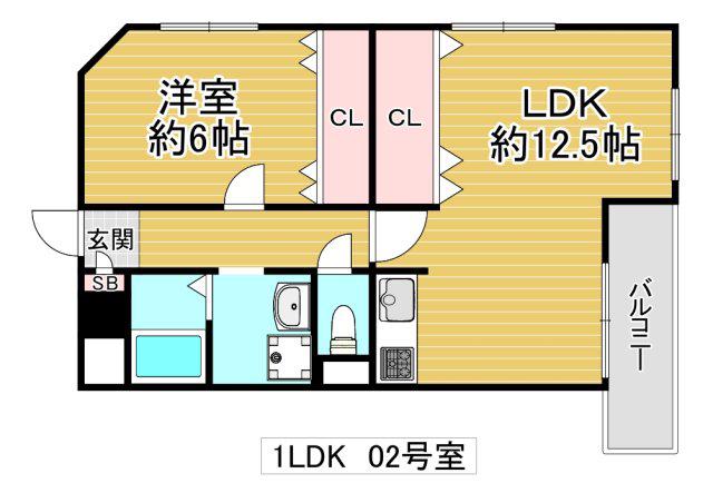 ミライハイム2(1LDK/1階)の間取り写真