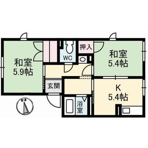 ゲーブルアン(2K/1階)の間取り写真