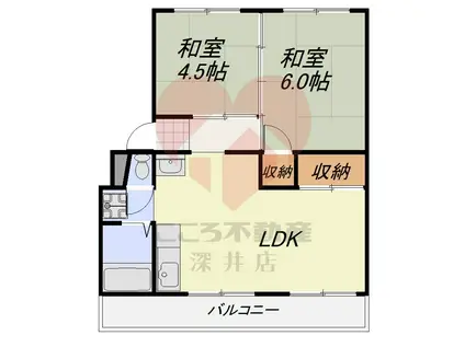 スマリオ下田部C団地20棟(2LDK/4階)の間取り写真