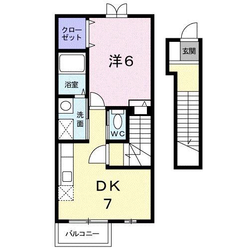 れいけん元山(1DK/2階)の間取り写真
