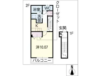 アンプルール リーブル 緑陽(1K/2階)の間取り写真