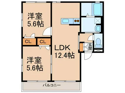 リッチンコートII(2LDK/2階)の間取り写真