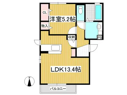 エスポワール東和田(1LDK/2階)の間取り写真