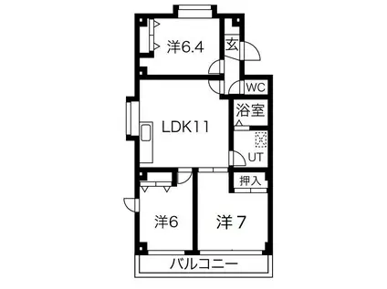 プリミエール藤江II(3LDK/1階)の間取り写真