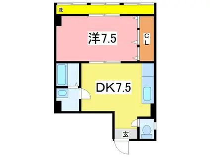 コーポオオヤナギ(1DK/3階)の間取り写真