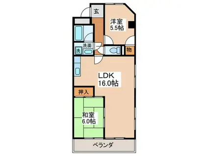 マンション鬼頭(2LDK/2階)の間取り写真