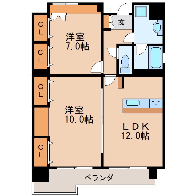 C.P.PURE1608(2LDK/9階)の間取り写真