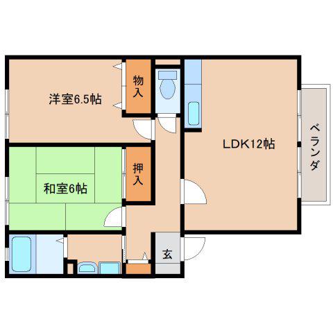 ラフィーネ結崎B棟(2LDK/1階)の間取り写真