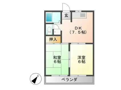 ナツキハイツB(2DK/2階)の間取り写真