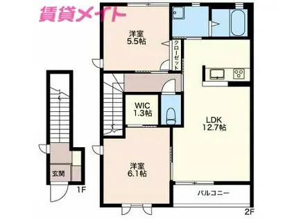 ヒュドールヒューレー J(2LDK/2階)の間取り写真