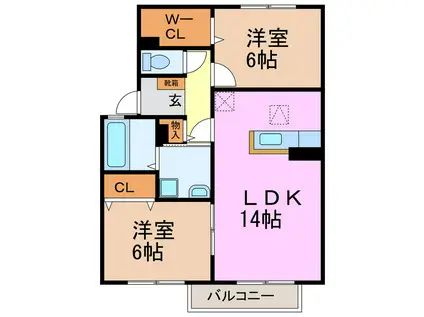 ロイヤルステージ A棟(2LDK/1階)の間取り写真