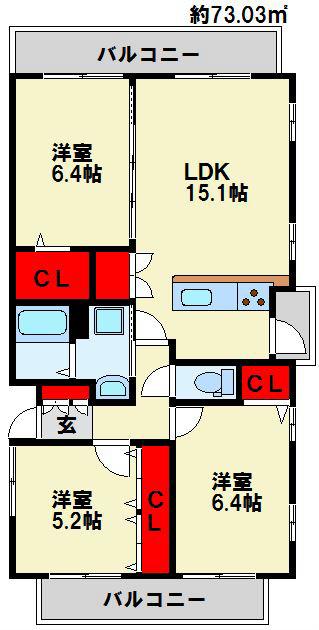 THE SQUARE・SUITE RESIDENCE(3LDK/4階)の間取り写真