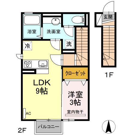 下越物産D-ROOM B(1LDK/2階)の間取り写真