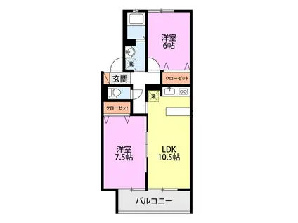 サンバレイ・ニッコー F(2LDK/2階)の間取り写真
