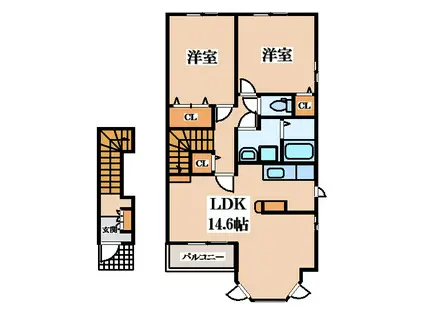 アルドーレ ウーノ(2LDK/2階)の間取り写真