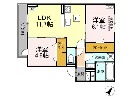 D-RESIDENCE多治米東S(2LDK/1階)の間取り写真