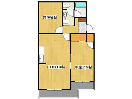 スカイシャトウ城山I(2LDK/4階)の間取り写真