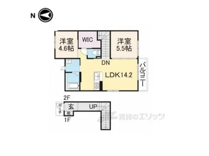ラフィーネ三室参番館A(2LDK/2階)の間取り写真