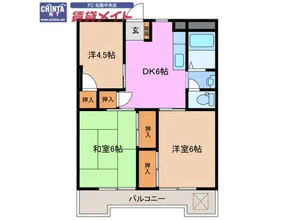 ジュピターマンション大津II(3DK/3階)の間取り写真