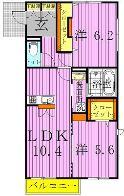 アリエッタ(2LDK/2階)の間取り写真