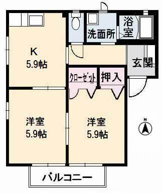 天神サニーサイド(2K/2階)の間取り写真
