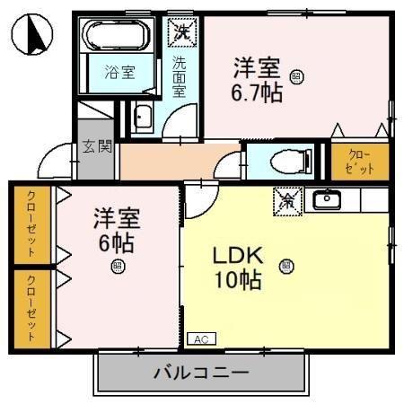 リビングタウン若杉C棟(2LDK/2階)の間取り写真