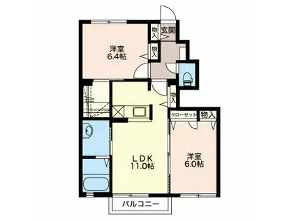 シャーメゾンPARCOA(2LDK/1階)の間取り写真