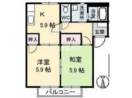 シュウフレグランスB棟(2K/2階)の間取り写真