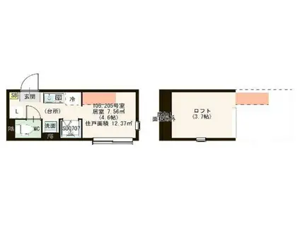 ハーモニーテラス常盤台(ワンルーム/2階)の間取り写真