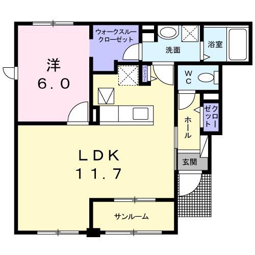 シャルール(1LDK/1階)の間取り写真