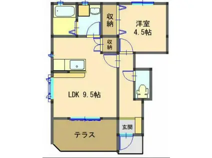 プルミエール B(1LDK/1階)の間取り写真