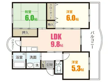 ハイム沖本(3LDK/2階)の間取り写真