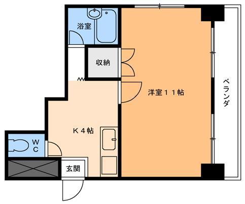 福岡ビル(1K/4階)の間取り写真