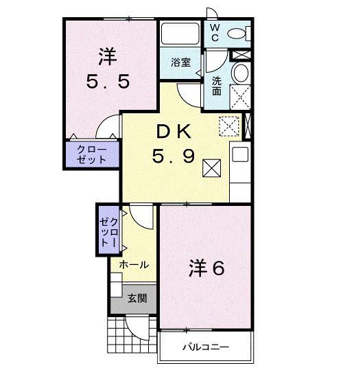 ブレービーハウス(2DK/1階)の間取り写真