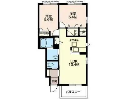 ルレーブ・フルール II(2LDK/1階)の間取り写真