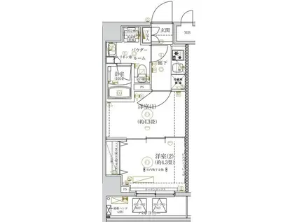 ガリシア亀戸(2K/2階)の間取り写真