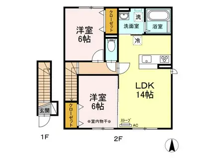 青い森鉄道 筒井駅(青森) 徒歩17分 2階建 築10年(2LDK/2階)の間取り写真