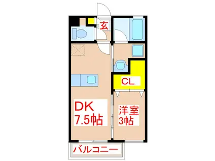 PLEINDOR COURT(1DK/2階)の間取り写真