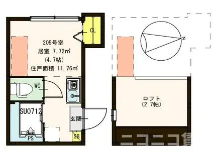 ハーモニーテラス日ノ出町III(ワンルーム/2階)の間取り写真