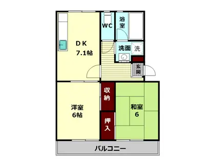 エミエール西大寺(2DK/3階)の間取り写真