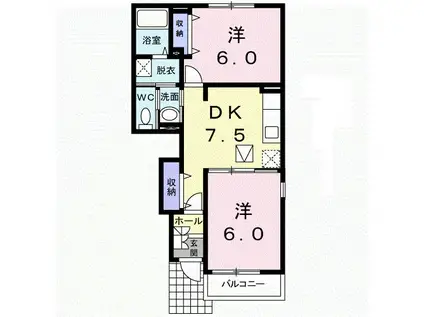 クリオコート III(2DK/1階)の間取り写真