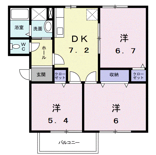 ハイツFLOWER(3DK/1階)の間取り写真