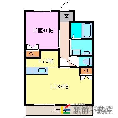 ネオレジデンス広川(1LDK/2階)の間取り写真