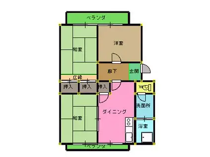 旭町ハイデンス(3DK/2階)の間取り写真