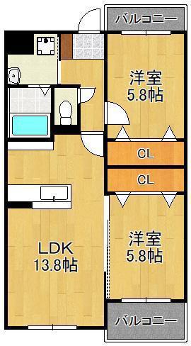 KIRA HIAGARI(2LDK/3階)の間取り写真