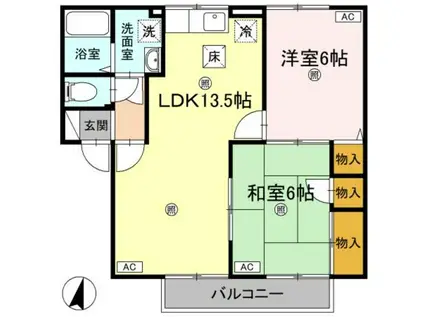 アムールE棟(2LDK/1階)の間取り写真
