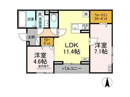 WITH GRACE HEAVEN(2LDK/2階)の間取り写真