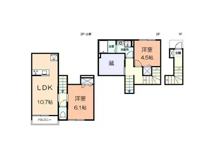 カクト・ユウB(2LDK/2階)の間取り写真